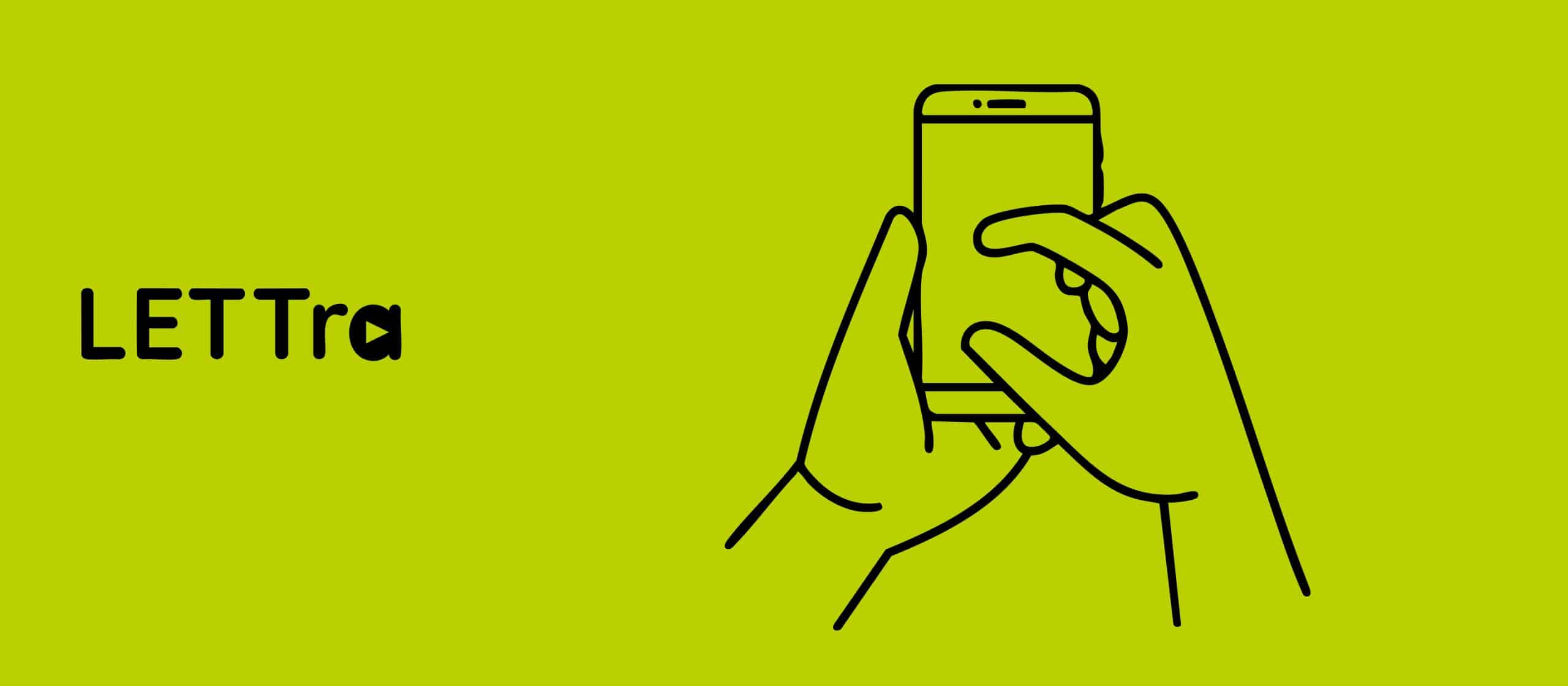 Illustration: Hände halten Smartphone, LETTra Logo. Digitale Tools für Jugendarbeit.